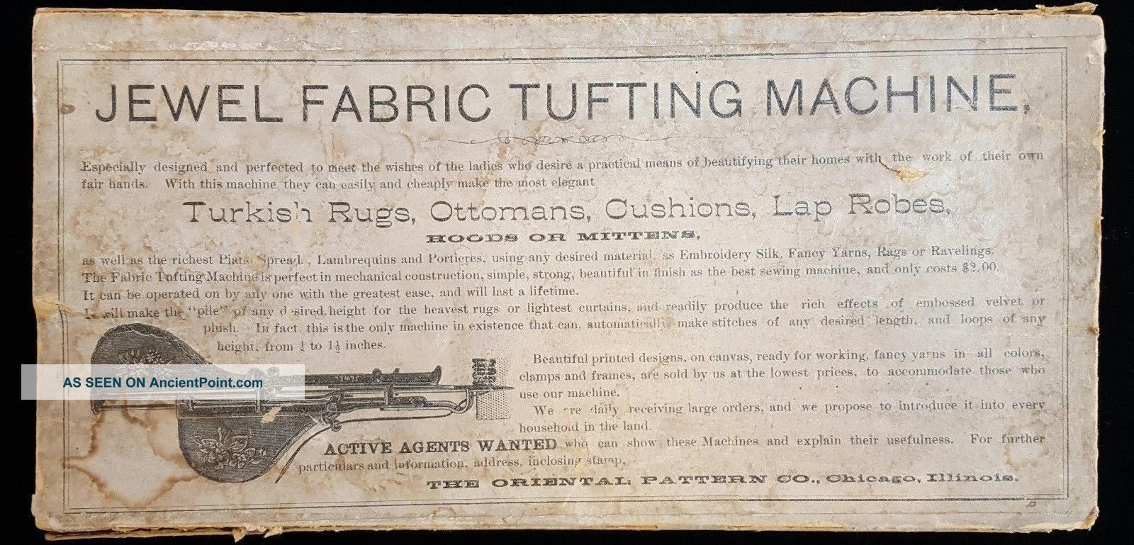 Antique 1885 Cast Iron Decorative Jewel Fabric Tufting Machine Sewing Machines photo