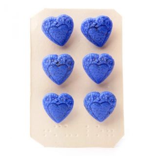 (6) 18mm Vintage Deco Czech Bohemian Blue Flower Heart Art Glass Buttons photo