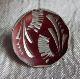Antique Bright Cut Pewter Button Red Tint 818a photo