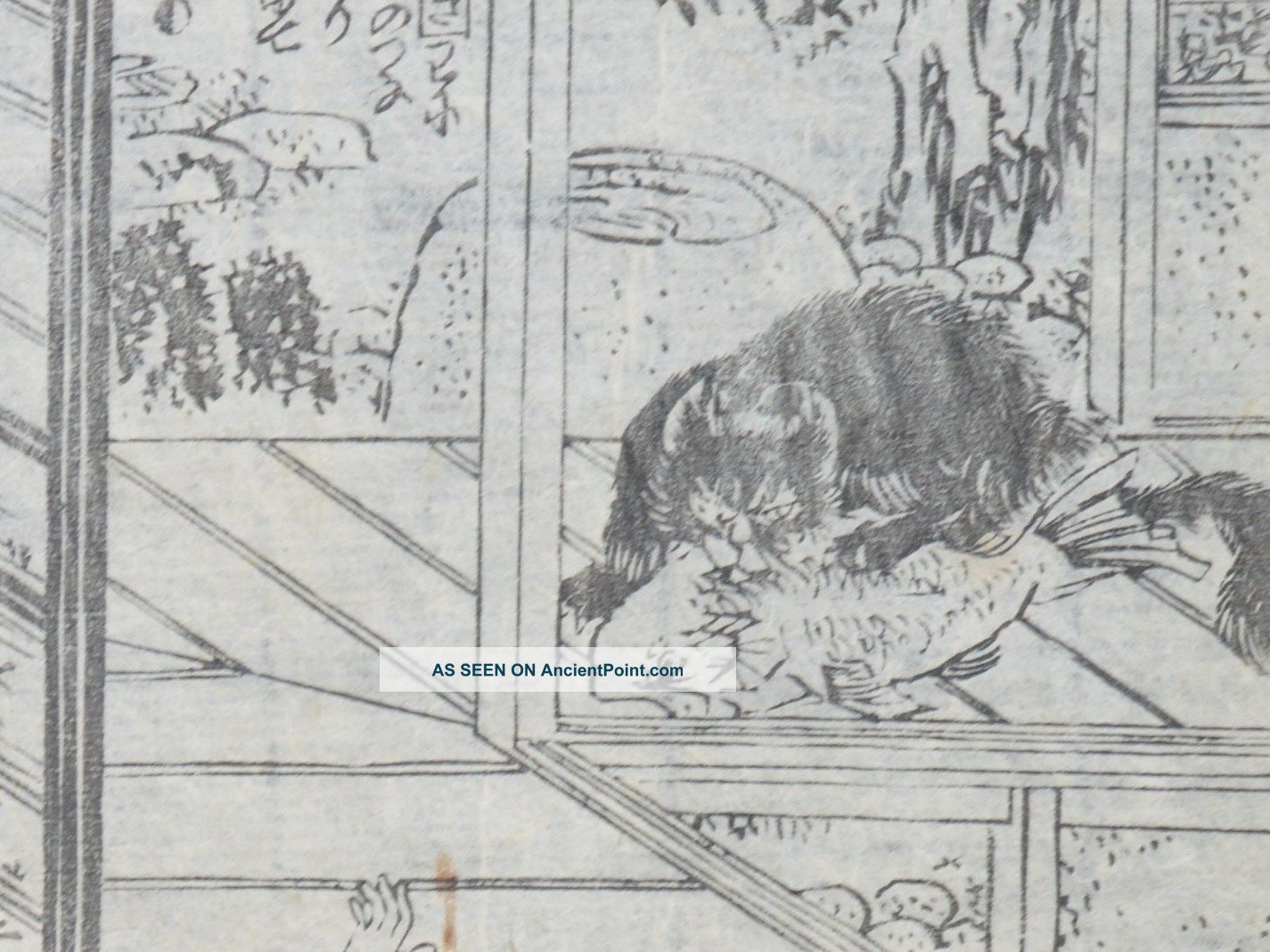 10 Antique Japanese Woodblock Print Kunisada Cat Eating The Stolen Fish 1860 ' S Other Asian Antiques photo