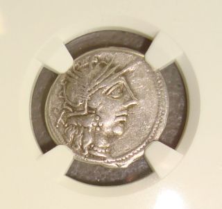 123 Bc C.  Porcius Cato Ancient Roman Republic Silver Denarius Ngc Vf photo