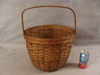 Antique 19c Primitive Ash Woven Swing Handle Gathering Basket 14 