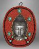 Old Tibet Silver Mosaic Turquoise Red Coral Sakyamuni Buddha Statue Wall Hanging Tibet photo 3