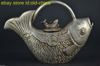 China Vintage Style Decorate Old Tibet Silver Fish Lucky Rare Noble Teapot photo