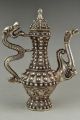 China Collectible Delicate Handwork Old Tibet Silver Carve Dragon Teapot Noble Tea/Coffee Pots & Sets photo 4