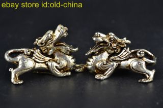 Tibet Silver Dragon Pair Statue Old China Collectible Handwork Art Decor Noble photo