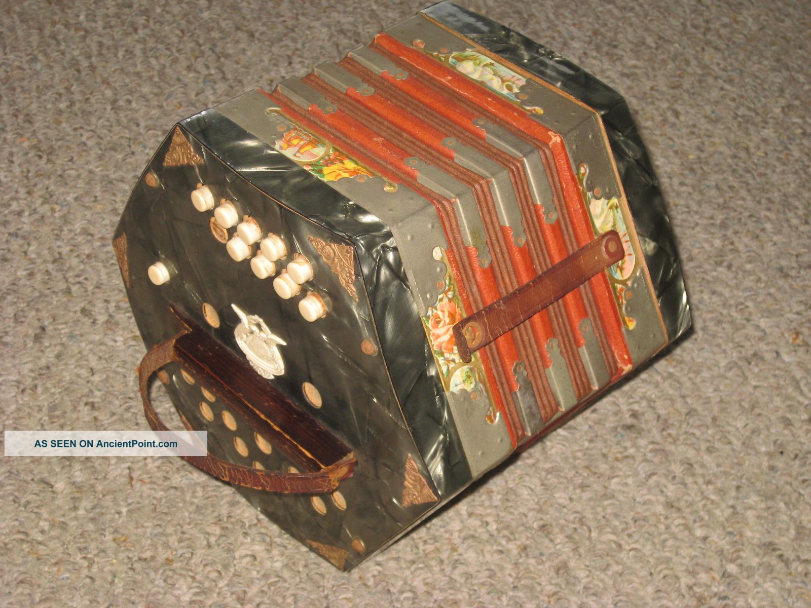 Antique Scholer 20 Key Concertina Accordion Squeeze Box Ornate Wind photo