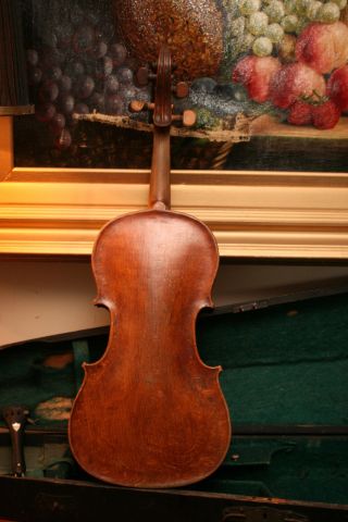 An Early C19th Antique 4/4 Violin 13  7/8ths Or 35.  3cm In Wooden Case With Bow photo