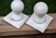 Pair Vintage Ball Post Cap Finial Architectural Salvage Wood Newel Post Paint Finials photo 3