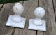 Pair Vintage Ball Post Cap Finial Architectural Salvage Wood Newel Post Paint Finials photo 6