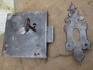 Architectural Salvage Large Functional Antique Door Lock Key And Cover Locking photo