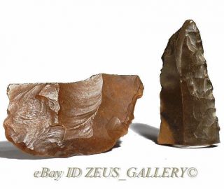 Two Authentic Ancient Egyptian Stone Flint Blades Arrow Point Scraper 3200 Bc photo