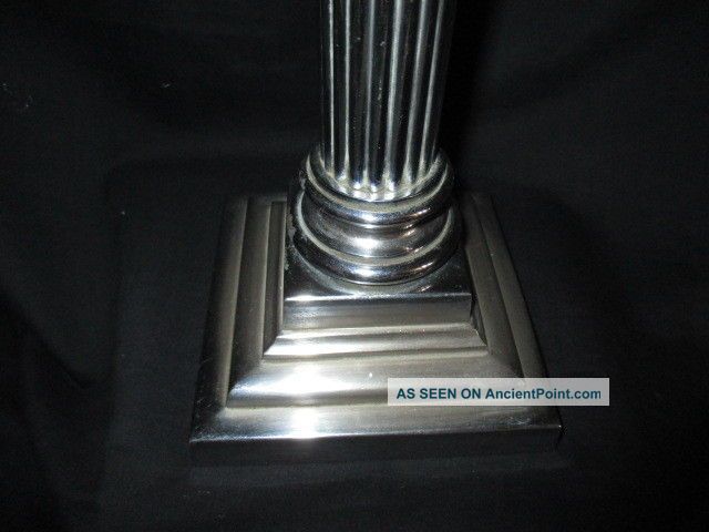 Antique Oil Lamp Base,  Chrome Corinthian Column C.  1920 Lamps photo