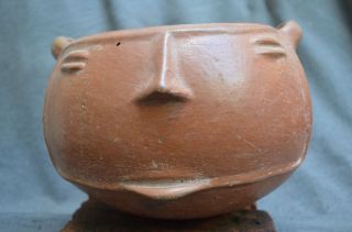 Interesting And Rare Pre Columbian Vessel With A Human Face,  Ecuador Salcedo Cul photo