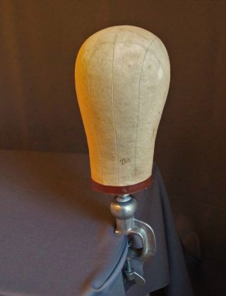 Vintage Table - Mount Canvas Cloth Hat Form Block Millinery Wig Head 21 - 1/2 photo