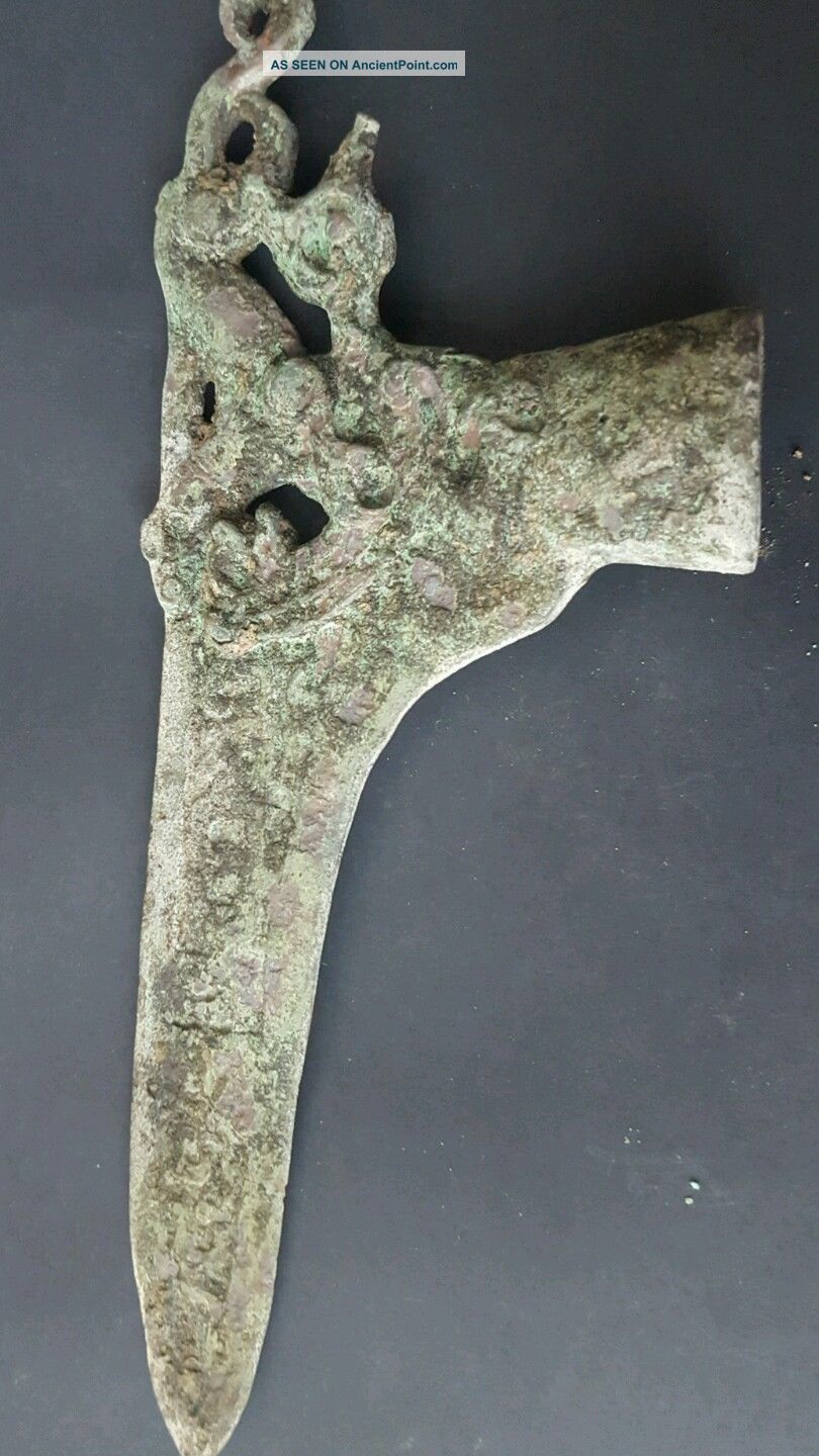 Massive Chinese Bronze Dragon Socketed Axe Head Circa 771 - 445bc Roman photo