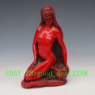 Chinese Red Turquoise Hand - Carved Mermaid Statues photo