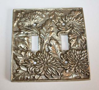 Vtg Heavy Brass Floral Double Gang Switch Plate Cover photo