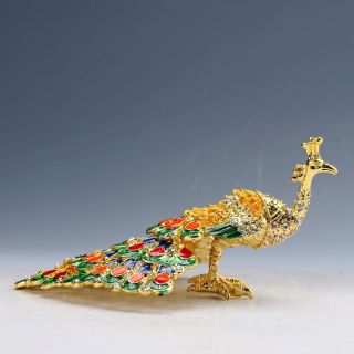 Chinese Collectable Cloisonne Inlaid Rhinestone Handwork Peacock Statue D1435 photo