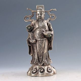 Chinese Collectable Silver Copper Hand Carved God Of Wealth Statues D1231 photo