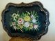 Large Vntg Tray Toleware Hand Painted Metal Floral Scalloped Edge 26 1/2 