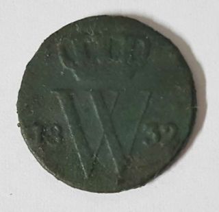 1832 Netherlands Dutch Willem I (1) Copper Half Cent Antique Coin Detector Find photo