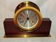 Vtg Seth Thomas Ships Bell Clock Mantle Brass Nautical Navy Wood Base German Mvt Clocks photo 1
