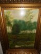 Antique Oil Painting,  { Landscape Wih Cow Near A River,  Is Signed,  Frame }. Other Antique Decorative Arts photo 1