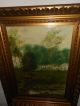 Antique Oil Painting,  { Landscape Wih Cow Near A River,  Is Signed,  Frame }. Other Antique Decorative Arts photo 2
