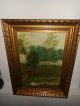 Antique Oil Painting,  { Landscape Wih Cow Near A River,  Is Signed,  Frame }. Other Antique Decorative Arts photo 5