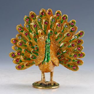 Chinese Collectable Cloisonne Inlaid Rhinestone Handwork Peacock Statue D1429 photo