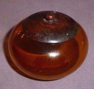 C19th Chinese Amber Glass Table Snuff Pot With Rosewood Cover Very Good Item photo