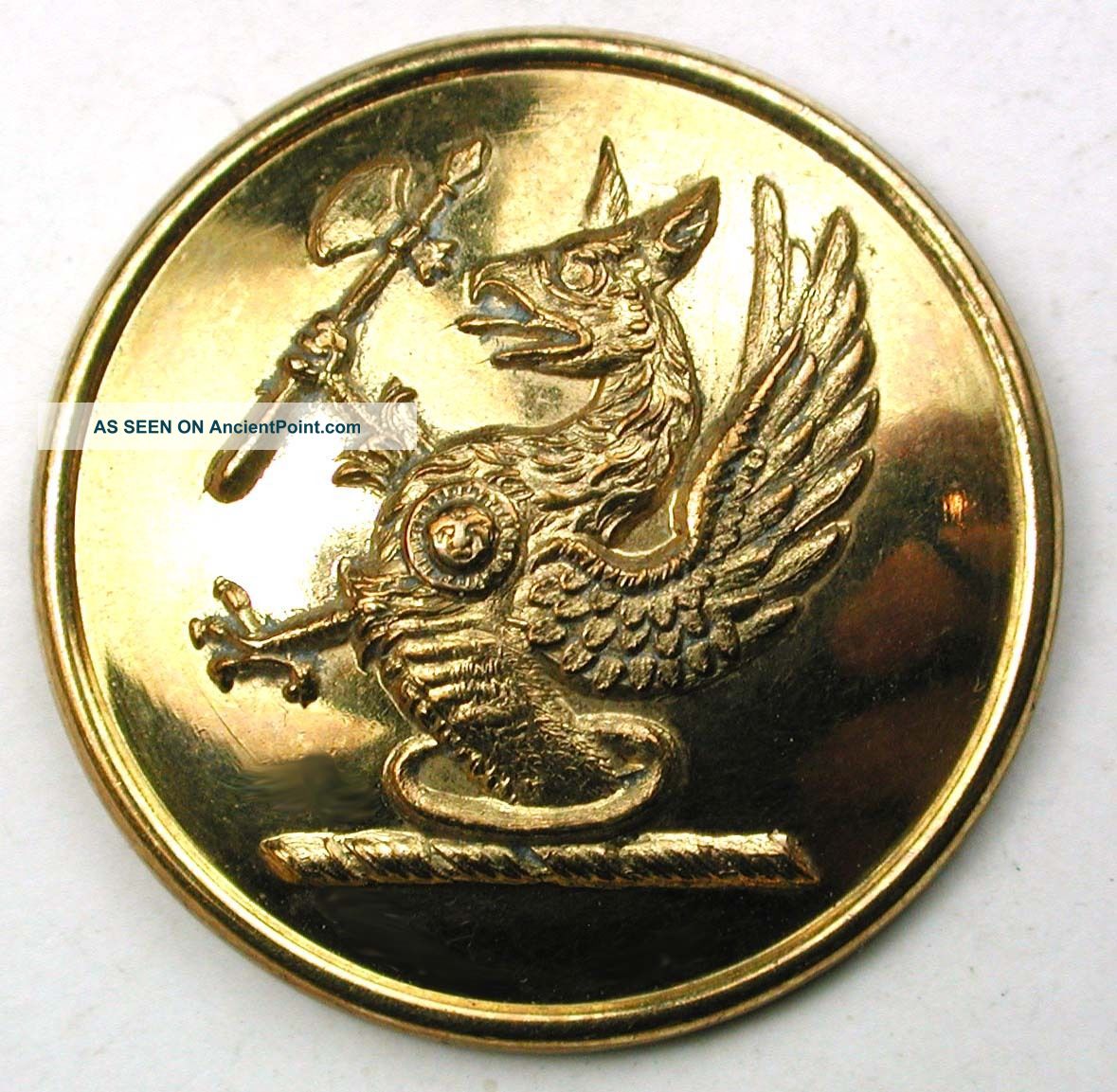 Antique Brass Livery Button - Griffin Holding A Battle Ax Design 1 