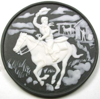 Jasperware Type Ceramic Collector Button Pony Express Rider - 2 & 1/8 