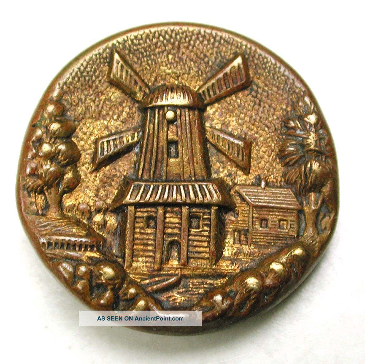 Antique Brass Button Detailed Windmill Scene - 11/16 