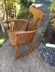 Gorgeous Handmade Amish Style Solid Oak Curved Back Rocking Chair Slated Rockers 1900-1950 photo 1