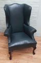 Offer - Antique Mahogany And Green Leather Wing Back Armchair 1800-1899 photo 1