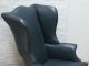 Offer - Antique Mahogany And Green Leather Wing Back Armchair 1800-1899 photo 2