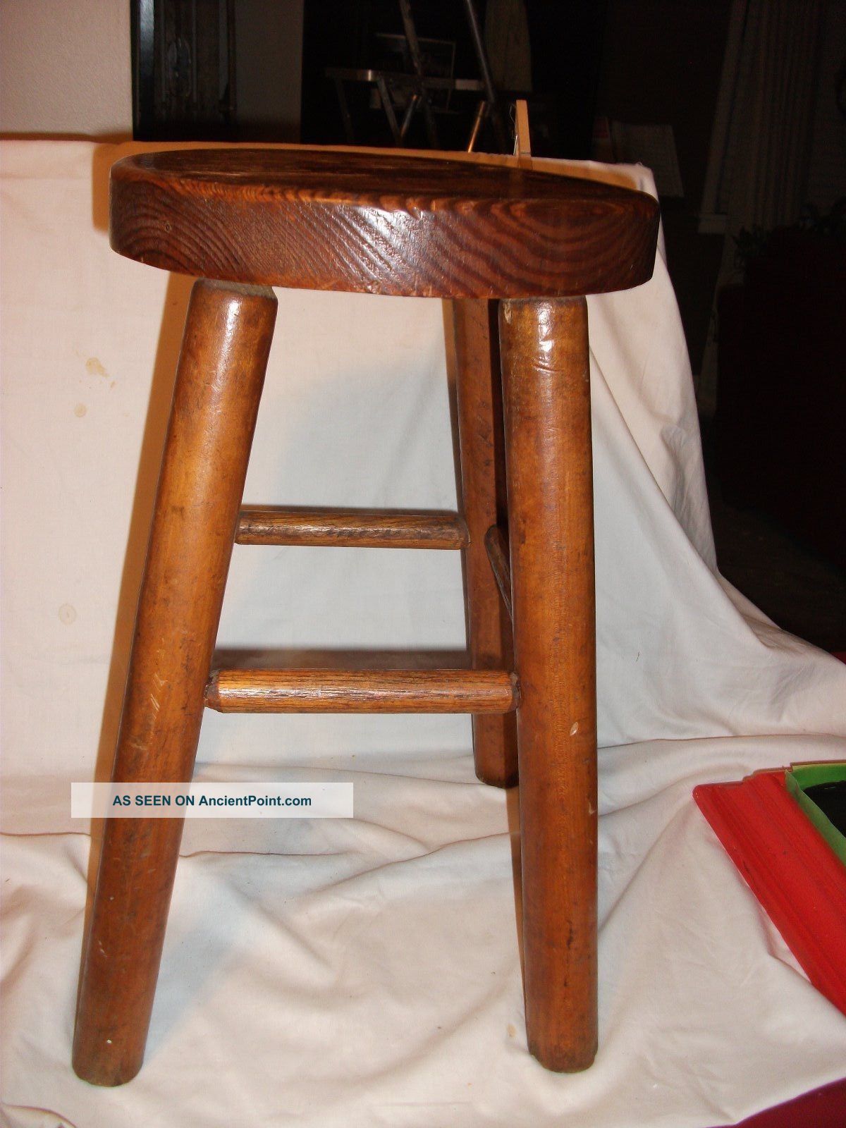 Antique Primitive Wood Milking Stool - Country Store Stool 1800-1899 photo