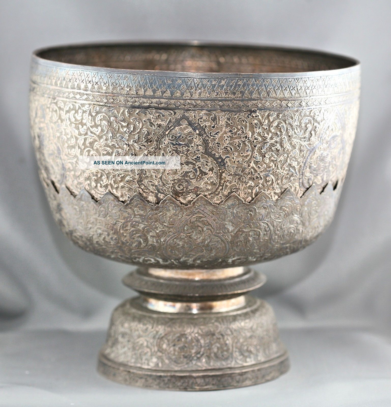 Magnificent Antique Sterling Silver Bowl & Stand Made In Thailand Circa 1890s Bowls photo