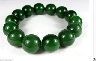 China Natural Men Spinach Green Kunlun Jade Bead Bracelets,  Gift Box photo