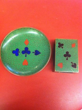 2 Antique Chinese Enamel Cloisonne Match Holder &ashtray 