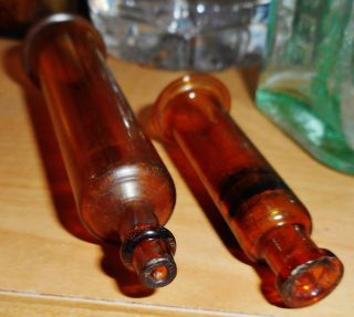Antique Blown Amber Medical Syringes - Possible Veterinary.  Privy Dug. photo