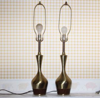 Mid - Century Brushed Brass Laurel Teardrop Lamps photo