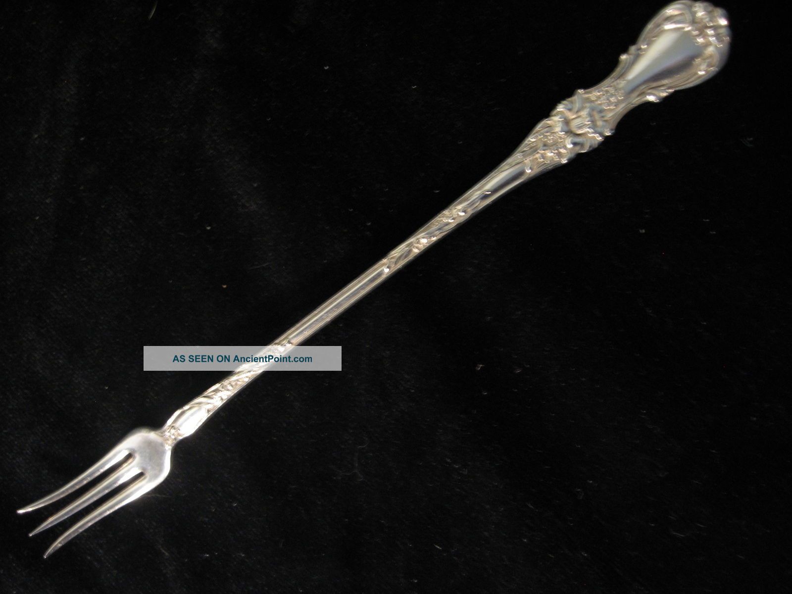 Silverplated Pickle Fork - Pat.  1902 - R.  Wallace - Floral Pattern Flatware & Silverware photo