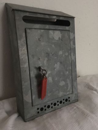 Vintage Old Galvanised Letterbox Industrial.  With Key photo