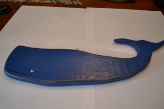 Primitive Blue Whale 16 Inches Long Wall Hanger photo