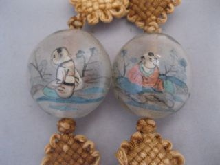 Antique Vtg Japanese Fuchin White Glass Hand Painted Men Scroll Weights photo