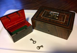 2 Heavy Steel Vintage Antique Strong Box Safes With Keys Secret Compartment photo