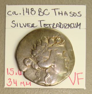 Ca.  148 Bc Thracian Islands,  Thasos Ancient Greek Silver Tetradrachm Vf photo